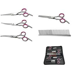 7 inch Dog Grooming Kit Pet Cat Grooming Scissors Tool Round Tips Professional Stainless Steel Curved Straight Thinning Shears Clippers