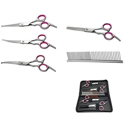 7 inch Dog Grooming Kit Pet Cat Grooming Scissors Tool Round Tips Professional Stainless Steel Curved Straight Thinning Shears Clippers