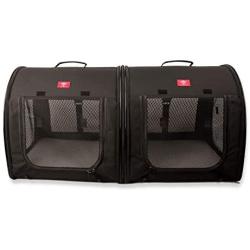 One for Pets Portable 2-in-1 Double Pet Kennel/Shelter, Fabric, Black/Royal Blue 20''x20''x39'' - Car Seat-Belt Fixture Included