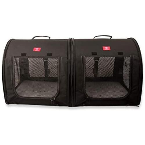 One for Pets Portable 2-in-1 Double Pet Kennel/Shelter, Fabric, Black/Royal Blue 20''x20''x39'' - Car Seat-Belt Fixture Included