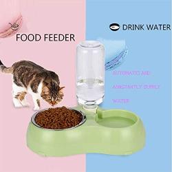 THEMART Double Dog Cat Bowls Premium Stainless Steel Pet Bowls No-Spill Resin Station, Pet Food Water Feeder with Automatic Water Bottle