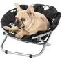 Etna Folding Pet Cot Chair - Portable Round Fold Out Elevated Cat Bed - Water Resistant Paw Print Cushion - Papasan Chair for Small Dogs