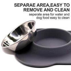 N/E M&J Bone-Shaped Dog Bowl Stainless Steel Dog Bowl, 2 Medium-Sized Bowls (13.3 Ounces Each) Leak-Free, Non-Slip Silicone pad, Used for Small Dogs, Pets, Cats Feeding Bowls