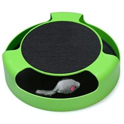 FYNIGO Cat Interactive Toys with a Running Mice and a Scratching Pad,Catch The Mouse,Cat Scratcher Catnip Toy,Green