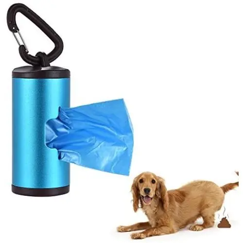 Decdeal Pet Poop Holder Dog Waste Dispenser Aluminum Tube Includes 15pcs Waste Bags Refillable (Blue)