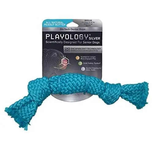 Playology Silver - Dental Rope Dog Toy - Designed for Senior Dogs - Engaging All-Natural Scent Playology Silver - Dental Rope Dog Toy - Designed for Senior Dogs - Engaging All-Natural Scent