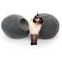 Kivikis Cat Bed, House, Cave, Nap Cocoon, Igloo, 100% Handmade from Sheep Wool (XL 17-26 pounds cat, Dark Gray)