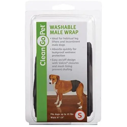 Clean Go Pet Washable Male Wrap — Reusable Wraps for Incontinent Male Dogs - Small, Black Clean Go Pet Washable Male Wrap — Reusable Wraps for Incontinent Male Dogs - Small, Black