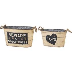 Primitives by Kathy Dog Treat Metal Bins, Set of 2, Toys & Beware of Wiggles