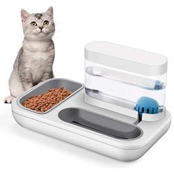 BOWINR Cats Water Gravity Dispenser 1500ml Cat Bowls for Food and Water Double Bowls Detachable Anti Spill Non Slip Base Stable Premium for Dog Puppy Pets Separation Design Automatic Waterer Bowl Set