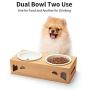 AELTA Elevated Dog Cat Bowls, Raised Dog Cat Food and Water Bowls, Double Ceramic Dog Cat Bowl with Solid Bamboo Stand, Cute and Modern Design Bowl for Dogs and Cats