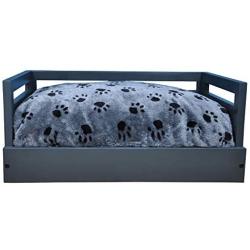Iconic Pet Sassy Paws Wooden Pet Bed with Paw Printed Comfy Cushion for Dogs & Cats in Varying Sizes & Colors