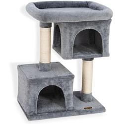 PAWBEE 33'' Cat Tree House - 2 Condos & 2 Sisal Scratching Posts - Cat Scratching Post Tower With Ex-Large Plush Perch - Cat Play Tower With Sturdy Base & Anti-Tip Strap - Large & Small Cats’ Cat Tower