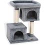 PAWBEE 33'' Cat Tree House - 2 Condos & 2 Sisal Scratching Posts - Cat Scratching Post Tower With Ex-Large Plush Perch - Cat Play Tower With Sturdy Base & Anti-Tip Strap - Large & Small Cats’ Cat Tower