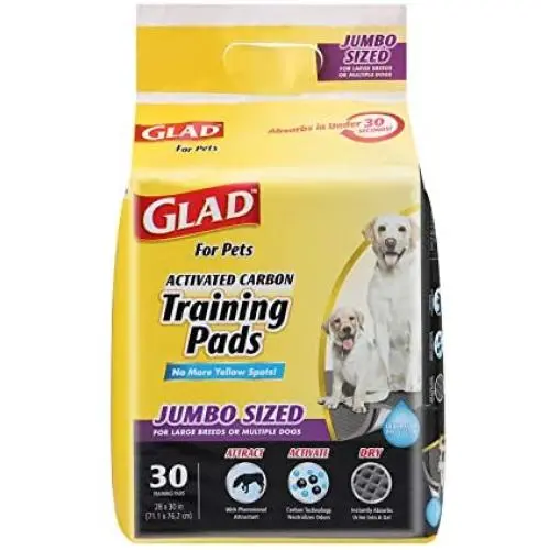 Glad for Pets JUMBO-SIZE Charcoal Puppy Pads | Black Training Pads That ABSORB & Neutralize Urine Instantly | New & Improved Quality Puppy Pee Pads, 30 Count Glad for Pets JUMBO-SIZE Charcoal Puppy Pads | Black Training Pads That ABSORB & Neutralize Urine Instantly | New & Improved Quality Puppy Pee Pads, 30 Count