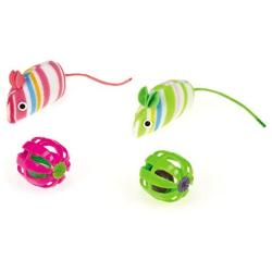 SAVVY TABBY Striped Mice and Jingle Balls Cat Toys, 4-Packs