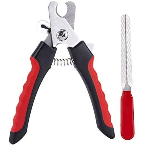 Yerdos Dog Nail Clippers, Cat Nail Clipper, Pet Nail Clippers with Nail File and Non-Slip Handles, Home Grooming Kit with Safety Device