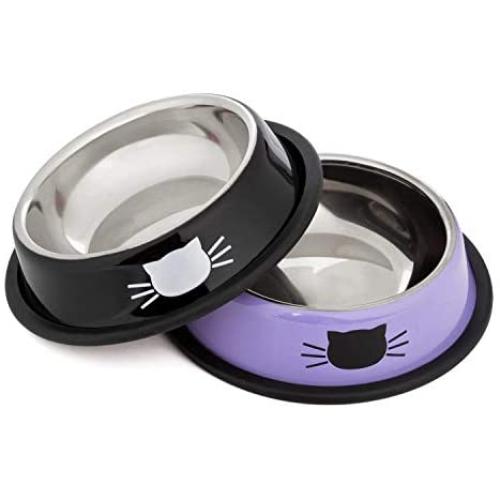 Legendog 2Pcs Cat Bowl Pet Bowl Stainless Steel Cat Food Water Bowl Non-Slip Rubber Base Small Pet Bowl Cat Feeding Bowls Set