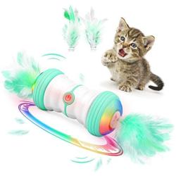MILIFUN Magic Feather Cat Toy Interactive Cat Toy, Auto Rotate Ball, Automatic Rotating Ball Teaser Cat Toys for Indoor Kitten/Cats,USB Charging Cat Ball Toy