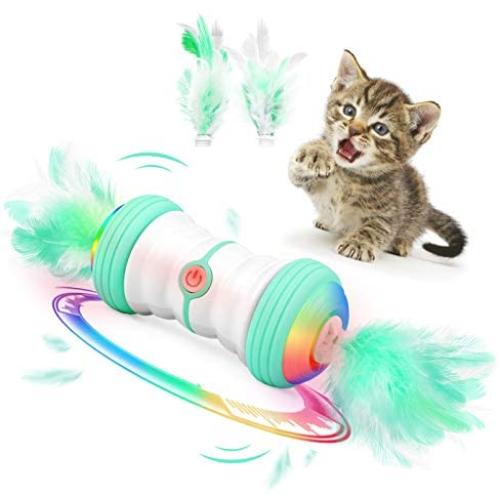 MILIFUN Magic Feather Cat Toy Interactive Cat Toy, Auto Rotate Ball, Automatic Rotating Ball Teaser Cat Toys for Indoor Kitten/Cats,USB Charging Cat Ball Toy