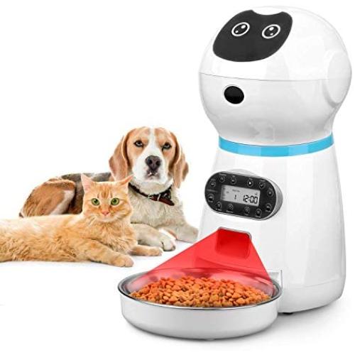 Cepheus Automatic Cat Feeder, Auto Dog Food Dispenser with Stainless Steel Food Bowl,1-4 Meals per Day Voice Recorder & Portion Control for Small/Medium Pets