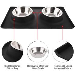 Guardians Dog Bowls with Silicone Mat, Dog Food Mat with Removable Stainless Steel Bowl (13.5oz Each), No Spill Non-Skid Mat Food Water Bowl for Pet Puppy Small Animals