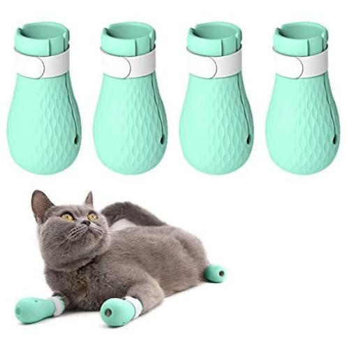 YYYux Silicone Anti-Scratch Cat Shoes Boots Rubber Precaution Scratch Gloves Cat Paw Protector Nail Cover Pet Grooming Scratching Booties for Home Bathing Checking Treatment Shaving