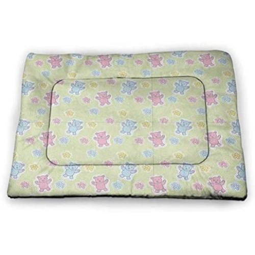 DayDayFun Night Cute Pet Mat Misty Nature Scene of Autumn Forest in Thuringia Germany Tranquil Woodland Easy-to-Clean Pet Mat Blue Green White