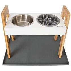 Leashboss Splash Mat, Skyrise Raised Feeder, Slow Bowl - XL Silicone Mat (Gray), Adjustable Elevated Dog Feeder 0 Adjust to 3 Heights, 8'', 11'', 14'', and 2-Cup Slow Bowl for Elevated Feeders