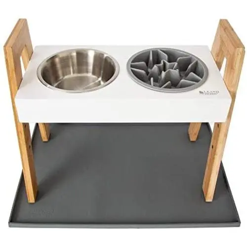 Leashboss Splash Mat, Skyrise Raised Feeder, Slow Bowl - XL Silicone Mat (Gray), Adjustable Elevated Dog Feeder 0 Adjust to 3 Heights, 8'', 11'', 14'', and 2-Cup Slow Bowl for Elevated Feeders Leashboss Splash Mat, Skyrise Raised Feeder, Slow Bowl - XL Silicone Mat (Gray), Adjustable Elevated Dog Feeder 0 Adjust to 3 Heights, 8'', 11'', 14'', and 2-Cup Slow Bowl for Elevated Feeders