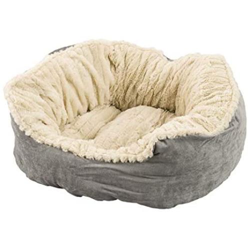 SPOT Ethical Pets Sleep Zone Carved Plush Pet Bed 21” Grey - Pet Bed for Cats and Small Dogs - Attractive, Durable, Comfortable, Washable (32924)