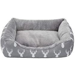Hollypet Printed Flannel Rectangle Plush Dog Cat Bed Self-Warming Pet Bed, Gray Antlers
