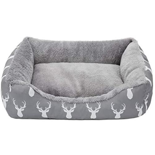 Hollypet Printed Flannel Rectangle Plush Dog Cat Bed Self-Warming Pet Bed, Gray Antlers