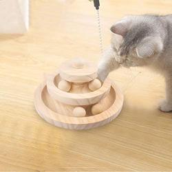 【Update 2021】 Cat Ball Track Cat Toys Safety Material Wooden Natural Play Circle Track with Moving Balls Satisfies Kitty’s Hunting, Cat Toys for Indoor Cats Interactive Pet Supplies (Softwood)