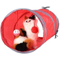 DierCosy Cat Toys Double Way Cat Tunnel Toy Cat Interactive Toys Assortments Tunnel Accessory Crinkle Collapsible Pet Tube Interactive Play Toy (Red)