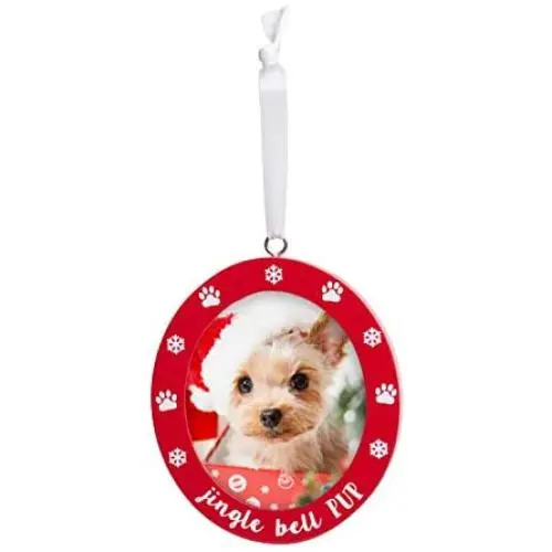 Pearhead Pet Jingle Bell Pup Photo Ornament, Red Pearhead Pet Jingle Bell Pup Photo Ornament, Red