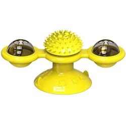 Rommisie Cat Toys Interactive Rotating for Indoor Windmill Pet Toys with Led Ball and Catnip Ball, Hair Brush Funny Kitten Toys Teeth Cleaning Massage Chew Kitty Gift with Suction Cup Base