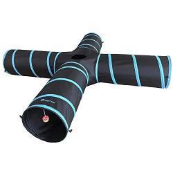 Purrfect Feline New Cat Tunnel Design, Collapsible 4-Way Cat Tunnel Toy with Crinkle (Medium and Large Sizes)