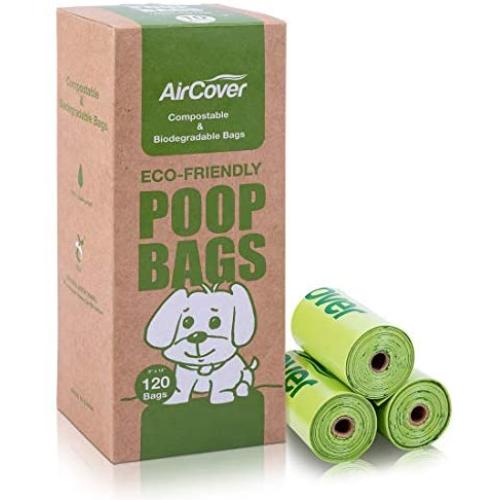 Aircover Compostable Dog Poop Bag, (120 Counts)20 Micron Extra Thick and Leak-Proof Unscented Biodegradable Dog Waste Bags, Pet Dog Waste Bag, 12 Doggy Bags Per Roll 9 x 13 Inches - 10 Rolls