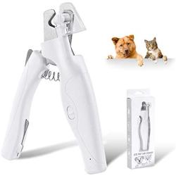 Pureworthy Dog Cat Nail Clippers led Light Pet Scissors Hidden File Collector to Avoid Over Cutting with Sharp Blades USB Charging