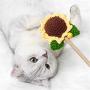 Sunflower Cat Funny Teaser,Flower Crochet Knitted Puppy Interactive Toy,Kitten Catcher Exerciser Chewing Stick Wooden Long Pole Pet Playing Supplies with Bell