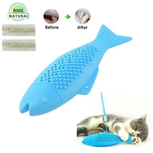 meocute Simulation Silicone Fish Shape Cat Toothbrush Toys,Durable Non Toxic Cat Toothbrush Cat Teeth Cleaning Toy Pet Cat Chew Toy with Catnip