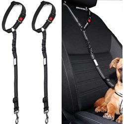 Headrest Dog car seat Belt 2 Pack Adjustable Durable Headrest Seat Belt Pet Dog Car Safety Harness Restraint with Elastic Nylon Bungee Buffer