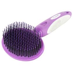 Round Bristle Pet Brush for Dogs and Cats - Gentle Grooming for Short or Long Hair - Soft Tool for Sensitive Skin Removes Dander, Dirt, and Detangles - Purple