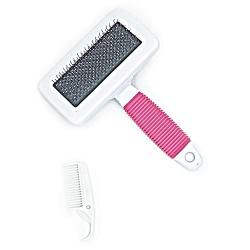 Awaken Time Dog Brush& Cat Brush - Safe Pet Grooming Brush with Rubber Non-Slip Handle for Easy Mats & Tangles Removing - Shedding Tools + Free Comb (Pink)