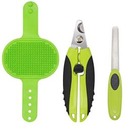 N/A Pet Grooming Set for Dogs & Cats ¨C Includes Massage Brush Bath Comb, Nail Clippers, and Nail File, Green 3-in-1 Pet Care Set