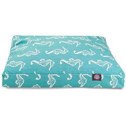 Teal Sea Horse Medium Rectangle Indoor Outdoor Pet Dog Bed With Removable Washable Cover By Majestic Pet Products