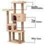 Wooden Cat Tree Condo with Natural Sisal Rope Scratching Post, Activity Tower for Cats Kittens Activity Tower Pet Play House Furniture Indoor