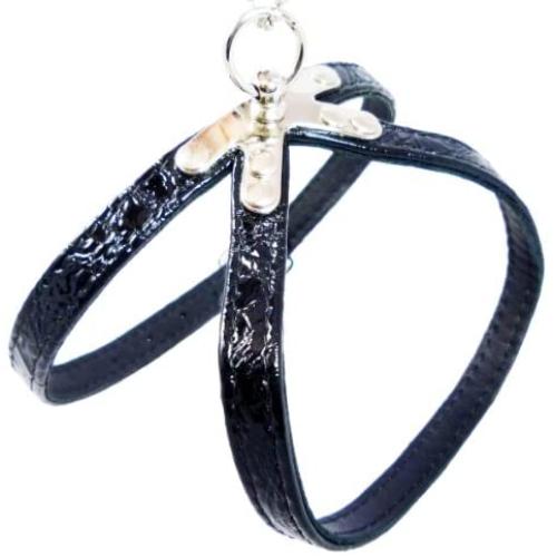 Luxury Black Real Leather Dog Harness for Toy Breeds with Stud X-Small. Fits for 10''-14'' Chest.