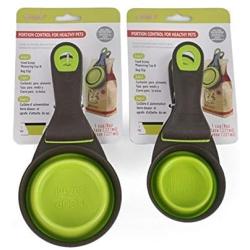 CatYou Pet Food Scoops Measuring Cup for Dog Cat Food Water, Set of 2 (1 Cup & 1/2 Cup Capacity), 3 in 1 Multi-Function Pet Collapsible Silicon Scoop Bowls Bag Clip